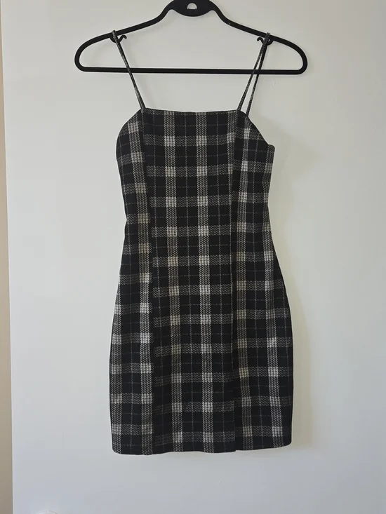 🎀Eclipse Black and Tan Plaid Mini Dress - Picture 2 of 3